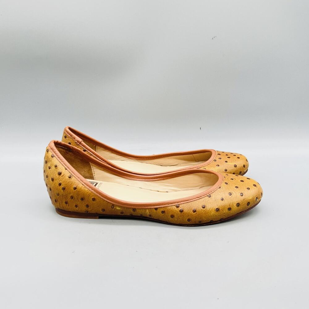 Pour La Victoire Shoes Womens 6.5 Brown Leather Ballet Flats Slip On Ostrich